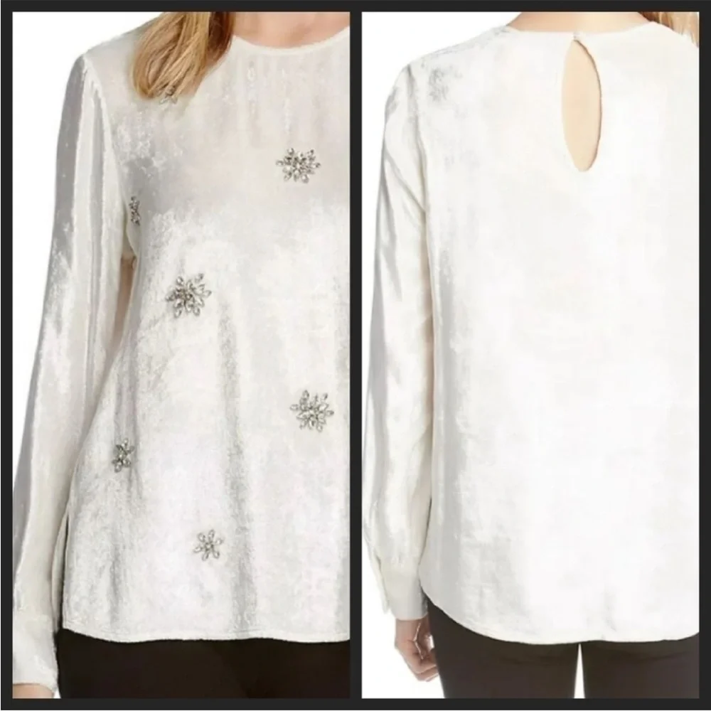 KAREN KANE Crushed Velvet Rhinestone Gemstone Embellished Blouse Top XL - Picture 1 of 7